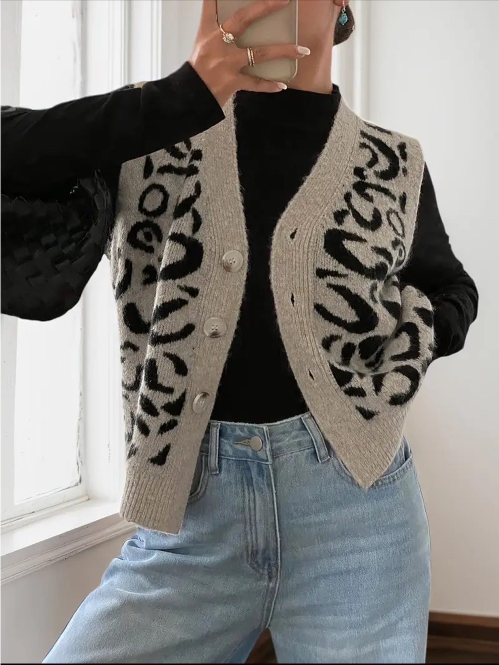 Beige Patterned Button-Front Knit Vest. Sizes S, M & L. NWOT.